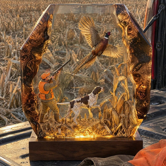 Sadie hunting resin lamp, Pheasant Hunt scene with bird dog